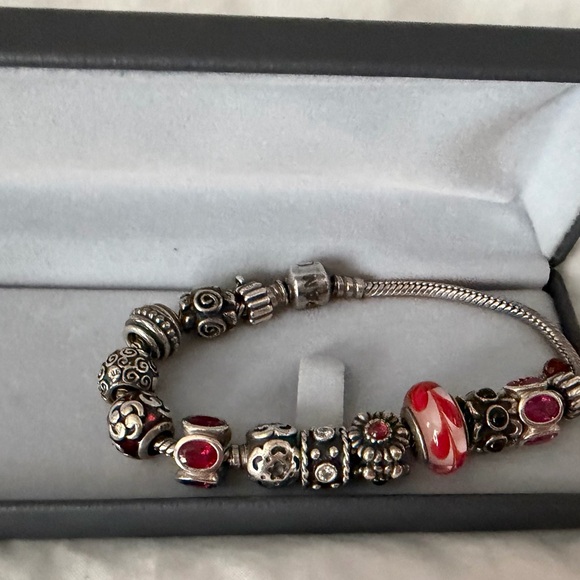 Pandora -Elegant Silver and Red Charm Bracelet 7.5 Size . - Picture 3 of 5